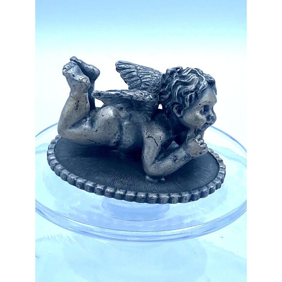 SOP Little Pewter Cupid Cherub Winged Angel Laying Figurine - Picture 4 of 5